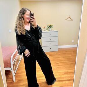 NWT DVF Diane Von Furstenberg Black Braided Long Sleeve Jumpsuit Ophelia Large